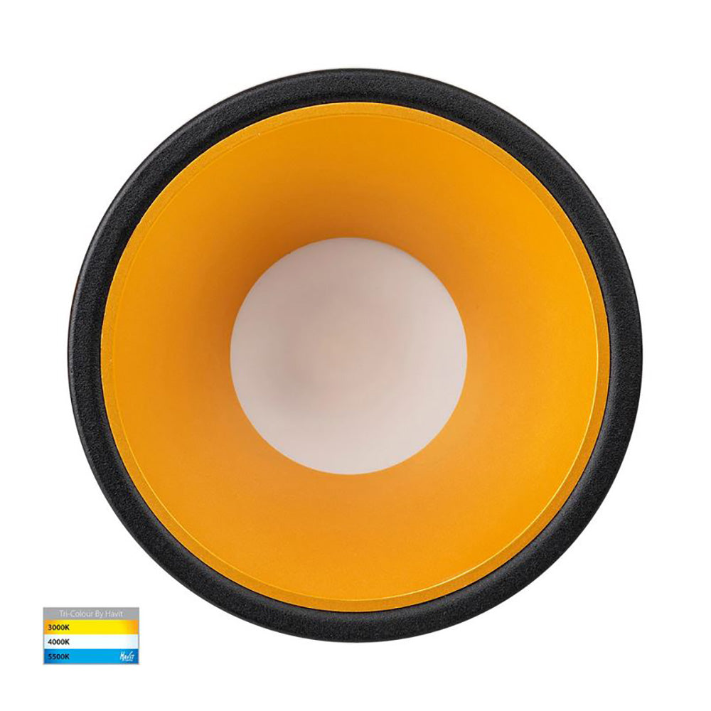Round Recessed LED Downlight Black Polycarbonate Gold Insert 3 CCT - HV5528T-BG