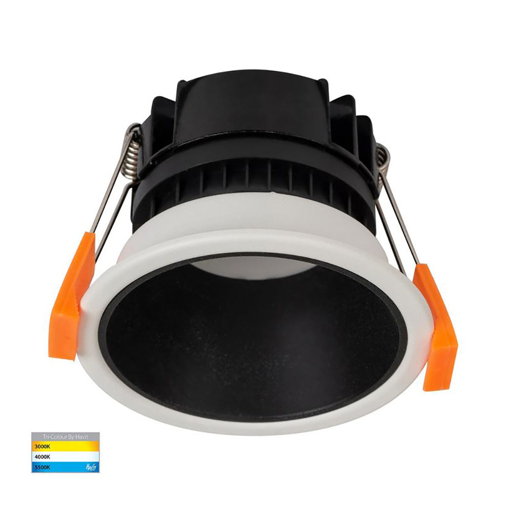 Round Recessed LED Downlight W82mm White Polycarbonate Black Insert 3 CCT - HV5529T-WB