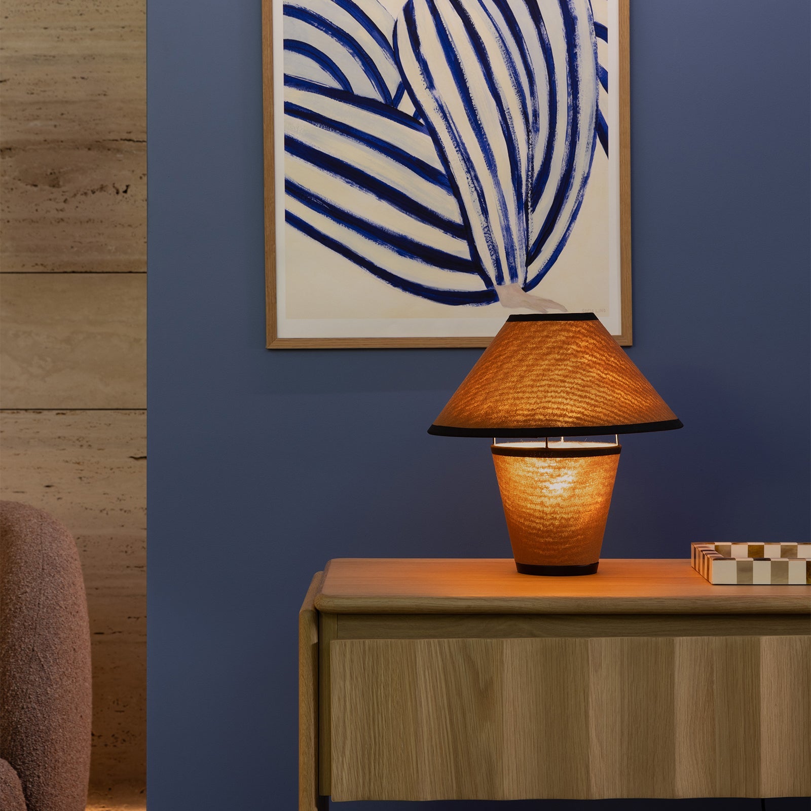 Atticus Table Lamp Matt Black & Ochre Linen - 1473