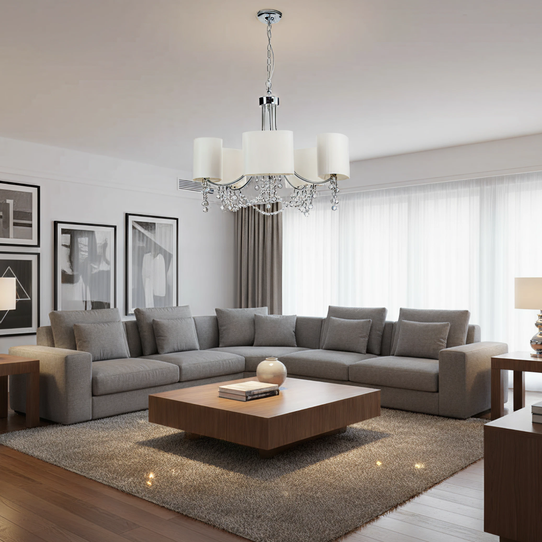 Sofia Chandelier 5 Lights White / Chrome Crystal - R1055-5P-WH