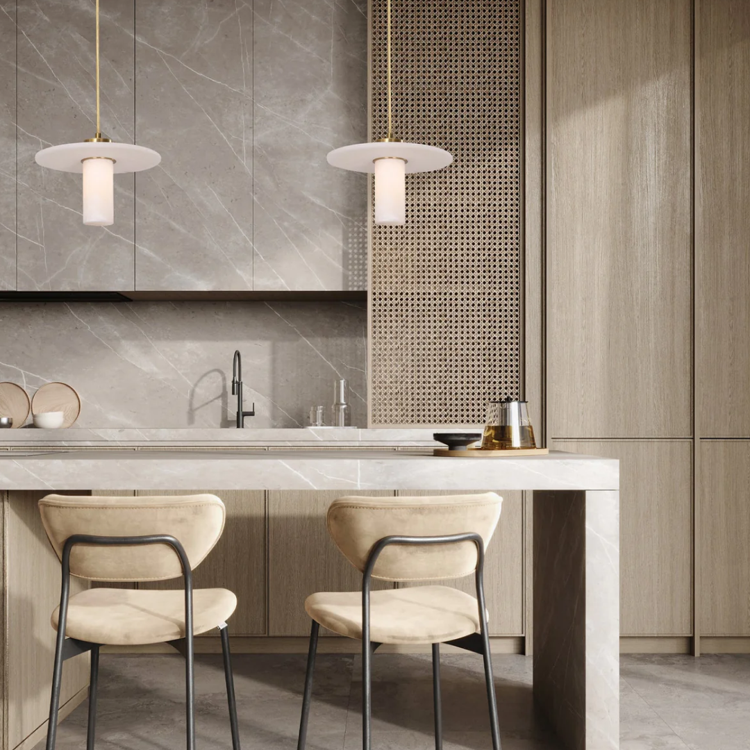 Lucerna Interior Cylinder Round Hat Pendant Light White & Brass - LUCERNA1