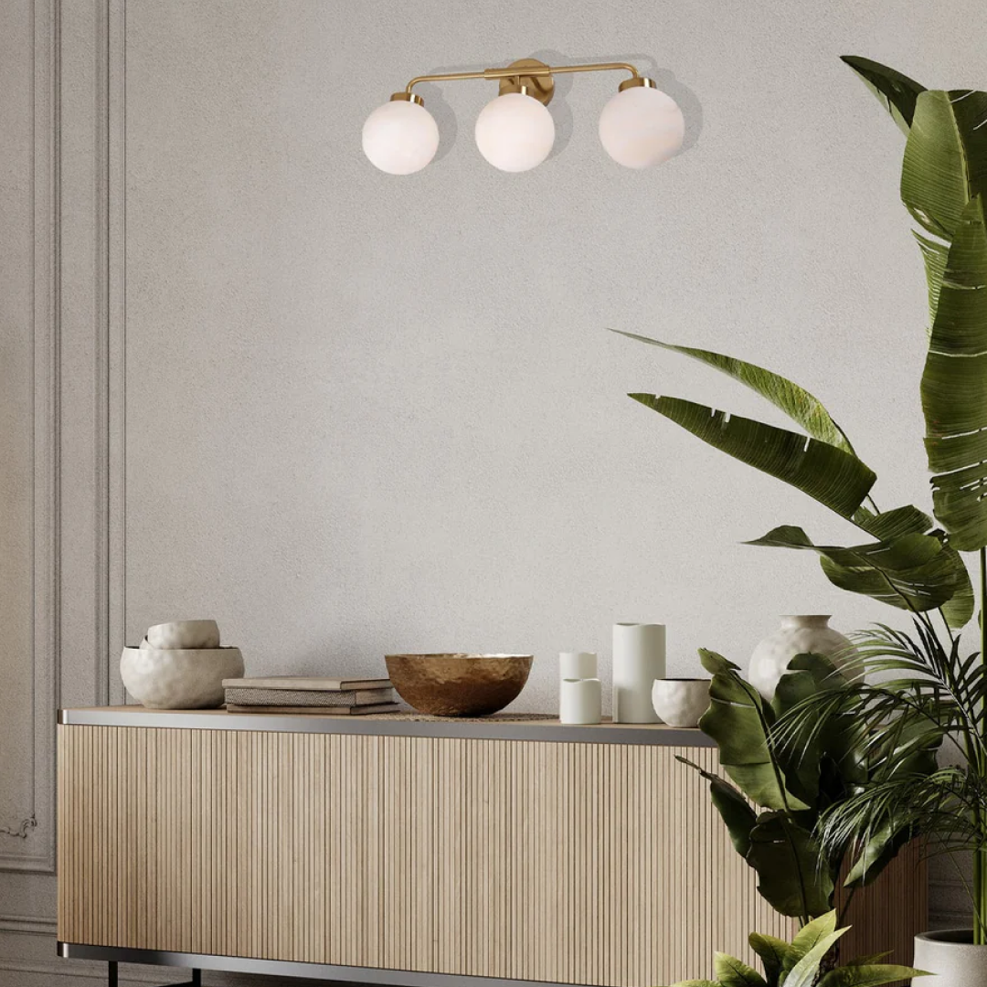 Palla Interior Triple Round Base Wall Light White & Brass - PALLA-W2
