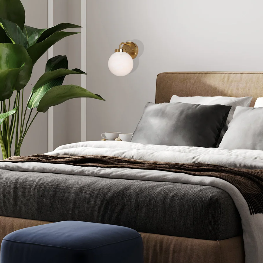 Palla Interior Single Round Base Wall Light White & Brass - PALLA-W1