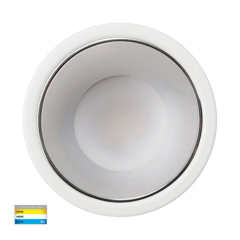 Round Recessed LED Downlight W82mm White Polycarbonate Chrome Insert 3 CCT - HV5529T-WC