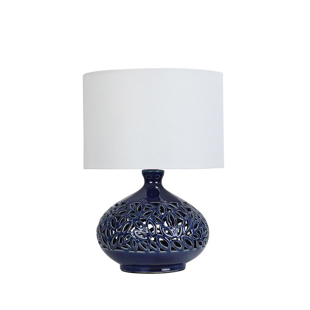 Buy Table Lamps Australia Douglas Table Lamp White Cotton Blue Ceramic - OL94528