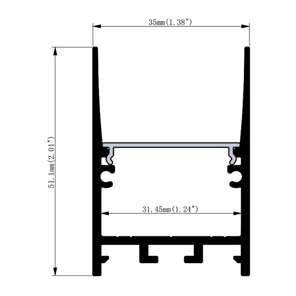 Buy Strip Light Profiles Australia Surface Strip Light Profile L2000mm W35mm Black Aluminium - VB-ALP3551-2M-BLK