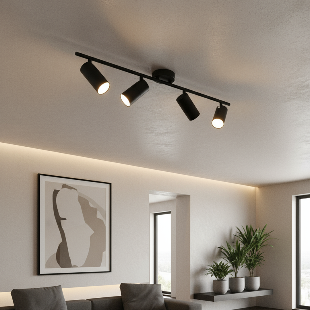 Lengan Four Head Adjustable Round Base Spot Light Black - LENGAN4B