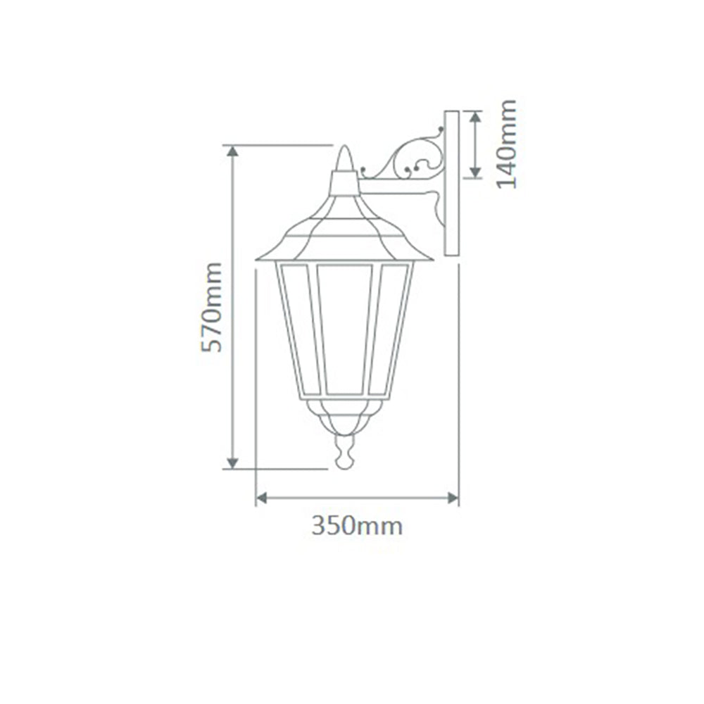 Chester Outdoor Wall Lantern Down Bracket H575mm Black Aluminium - 15069