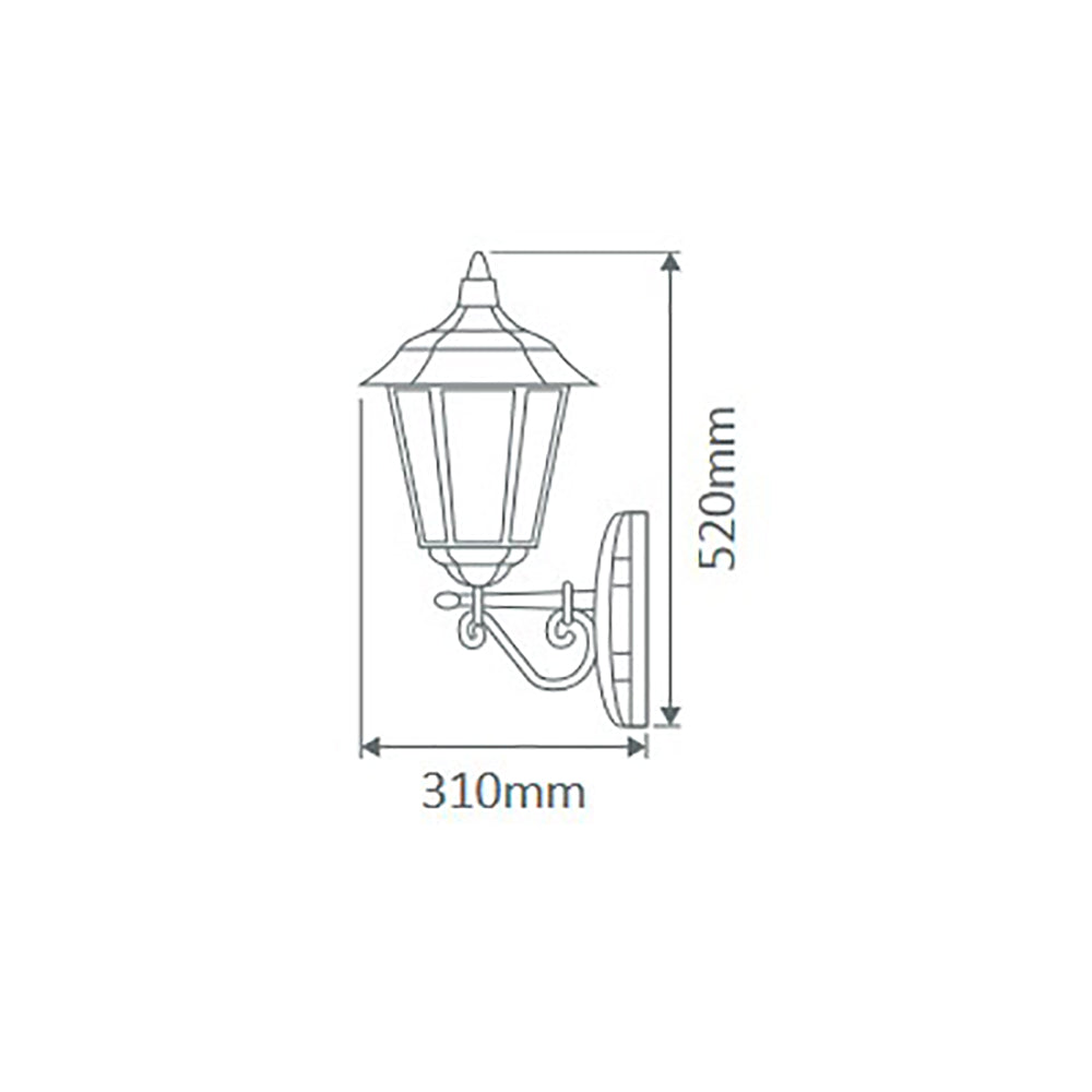 Turin Outdoor Wall Lantern Up Bracket H520mm White Aluminium - 15421