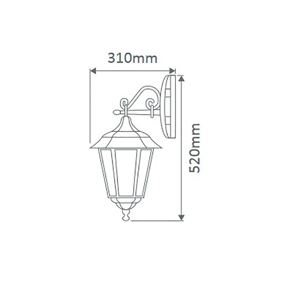 Turin Outdoor Wall Lantern Down Bracket H520mm Beige Aluminium - 15422