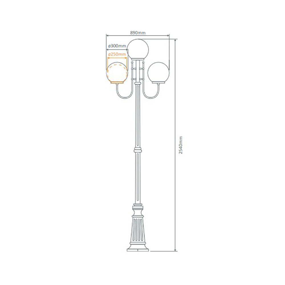 Buy Post Lights Australia Lisbon Post 3 Lights Up Bracket H2540mm W250mm Green Aluminium - 15749