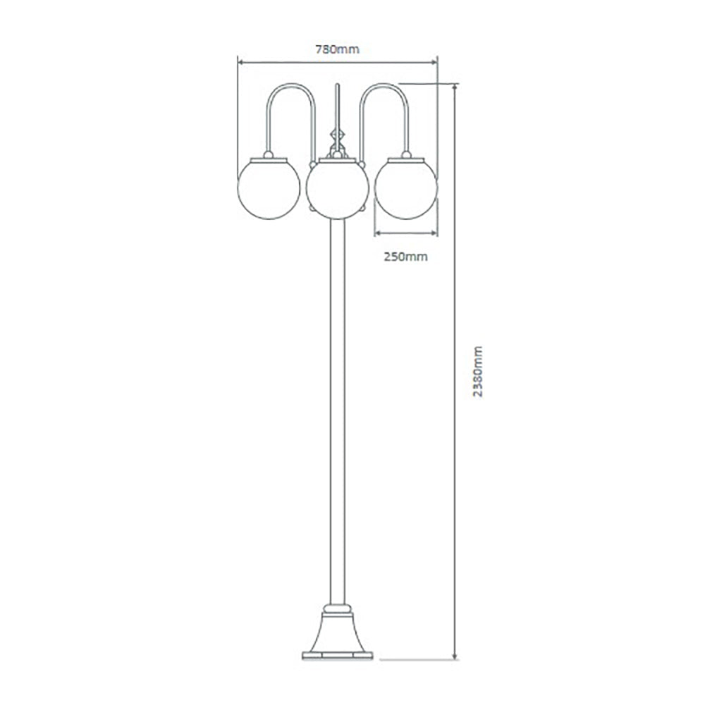 Lisbon Post 3 Lights Down Bracket H2380mm W780mm Green Aluminium - 15797