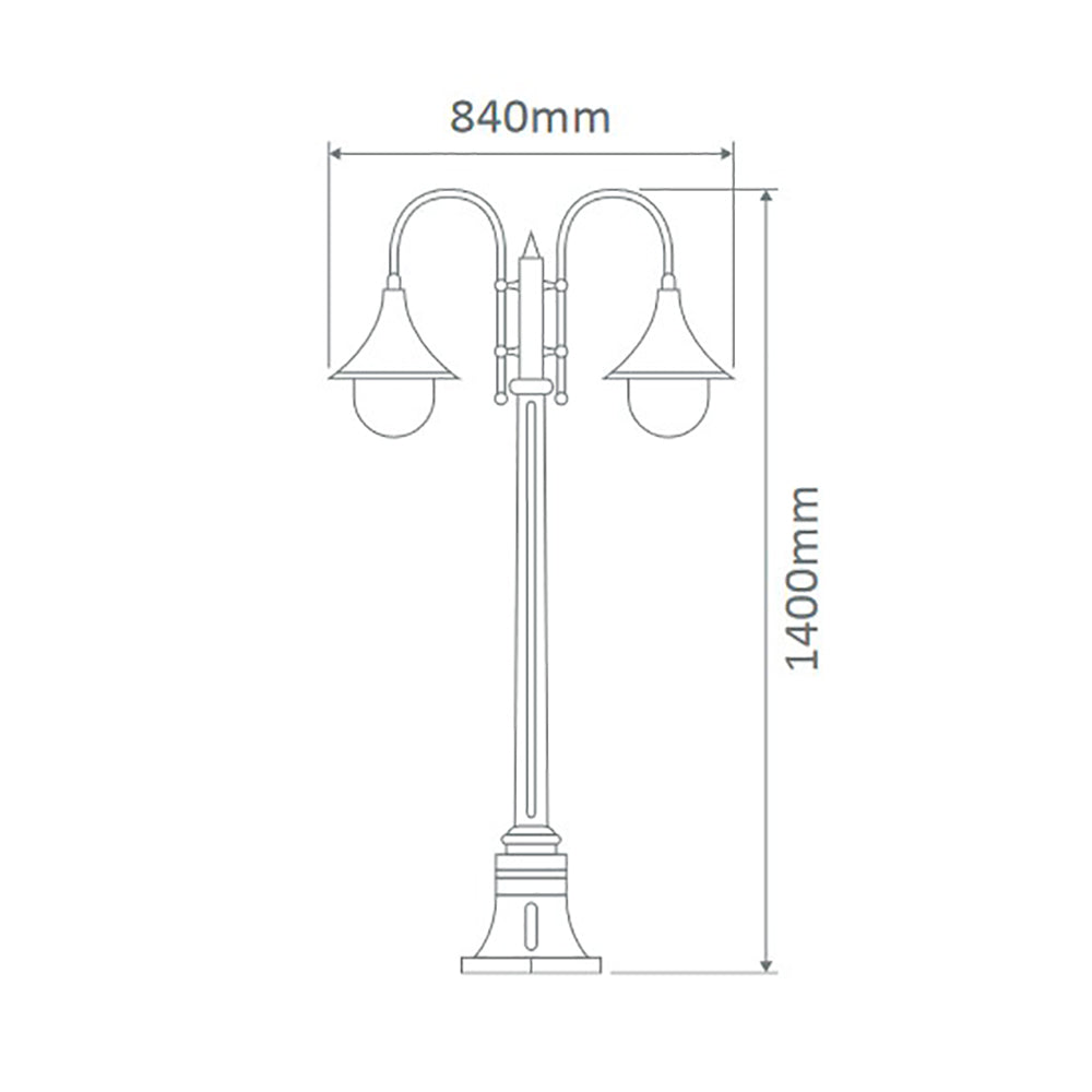 Monaco Post 2 Lights H1400mm Black Aluminium - 15825