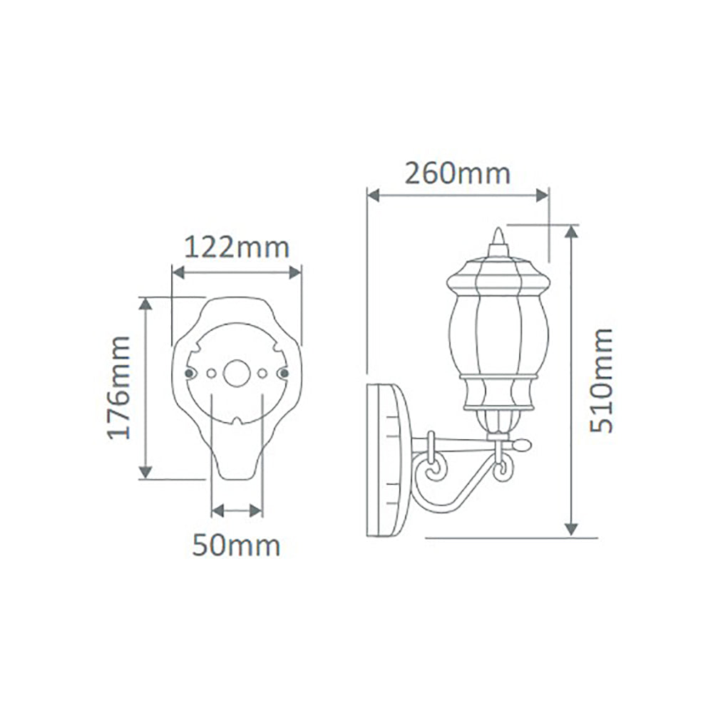 Buy Outdoor Wall Lanterns Australia Vienna Outdoor Wall Lantern Up Bracket H510mm Black Aluminium - 15885