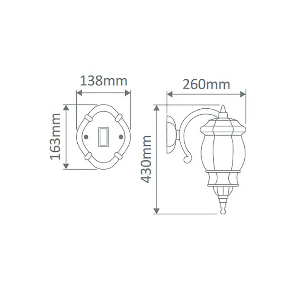 Vienna Outdoor Wall Lantern Down Bracket H430mm White Aluminium - 15967