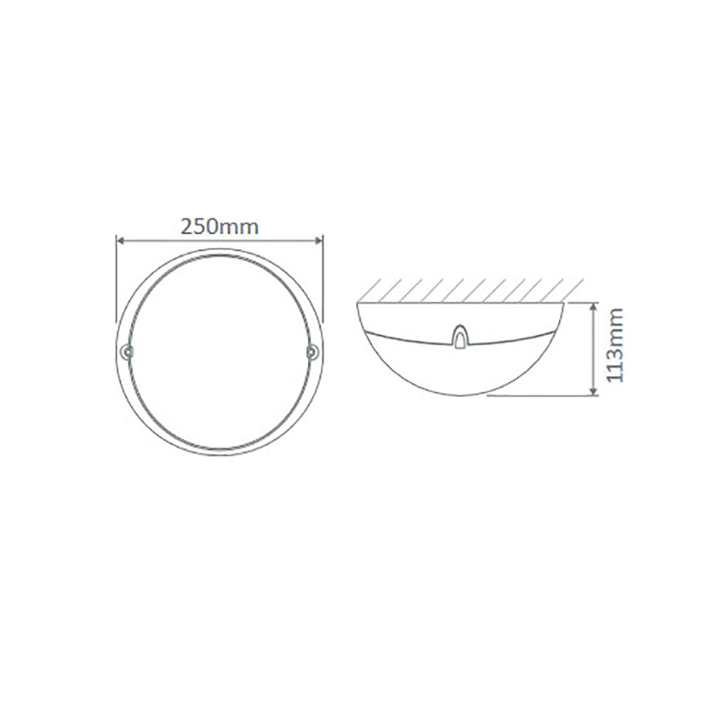 Polydome Outdoor Close To Ceiling Light W250mm Silver Polycarbonate - 18647