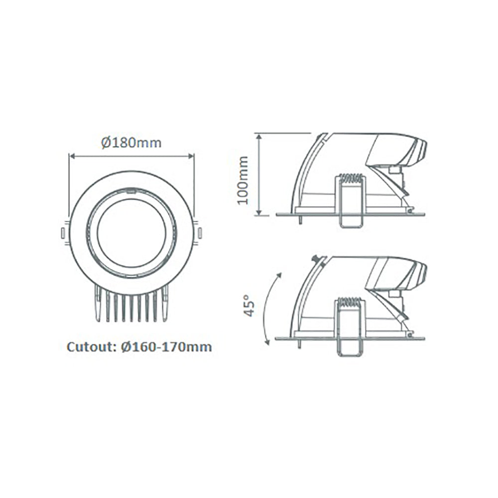 Scoop Round Recessed Downlight 13W Black Aluminium 3000K - 20450