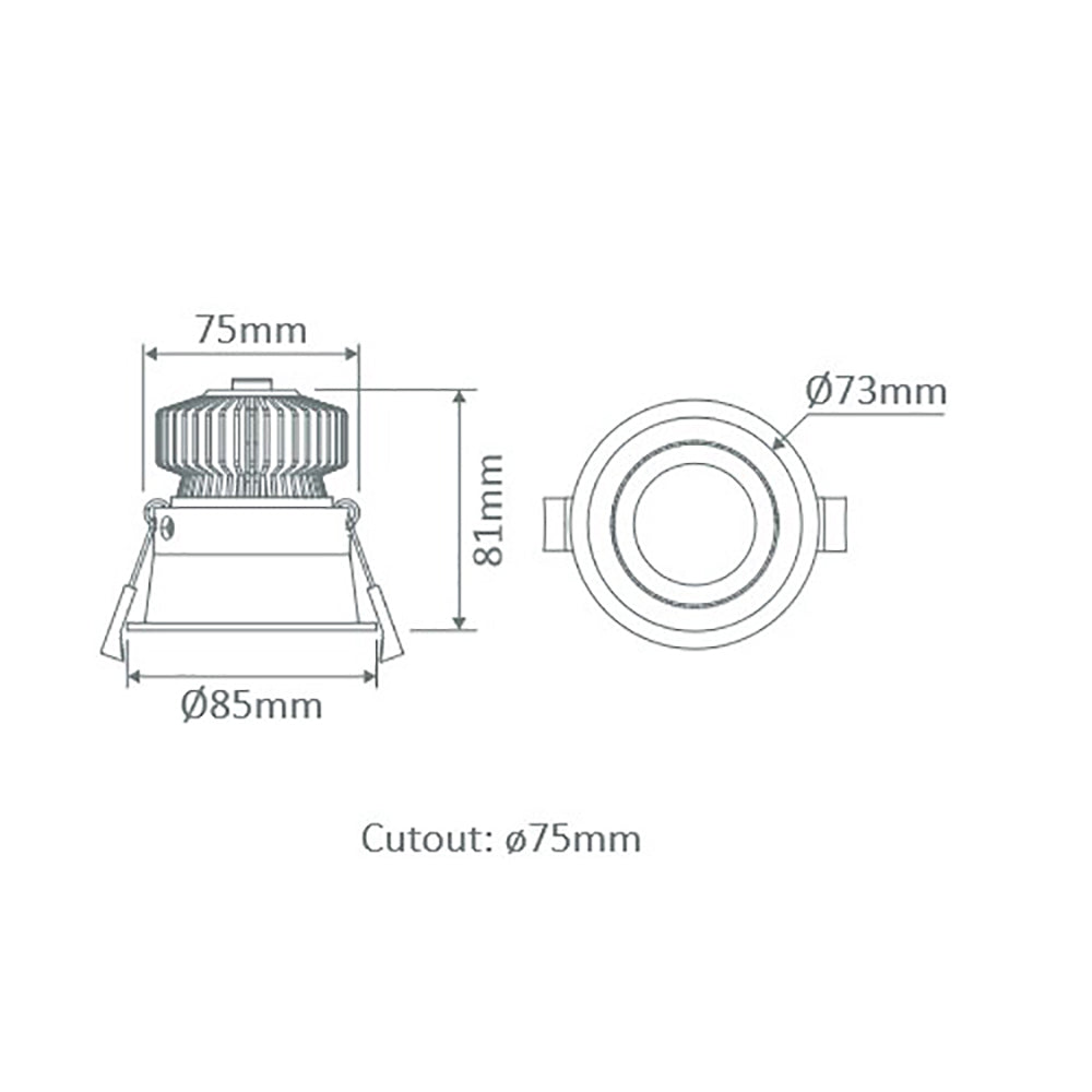 Deep Round Recessed LED Downlight 10W Black Aluminium 5000K - 20669