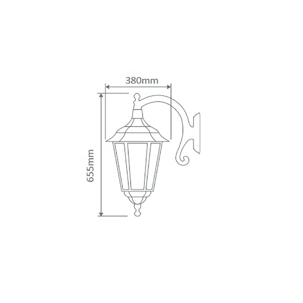 Chester Outdoor Wall Lantern Down Bracket H655mm Black Aluminium - 15104