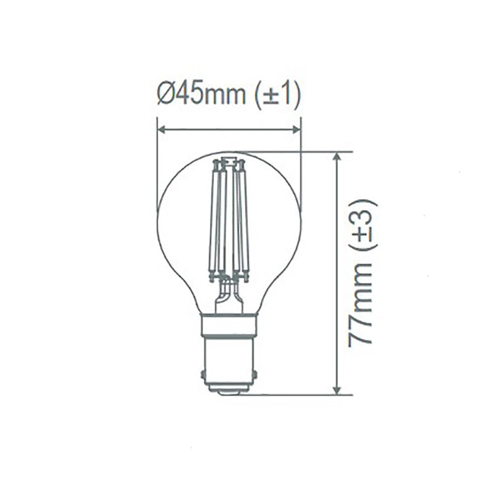 Fancy Round LED Filament Globe SBC 240V 4.8W Clear Glass 2700K - 65928