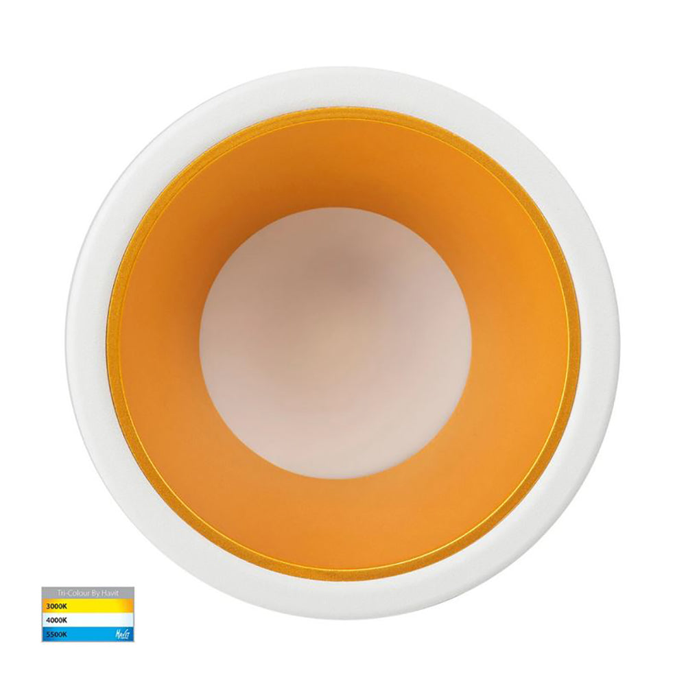 Round Recessed LED Downlight W82mm White Polycarbonate Gold Insert 3 CCT - HV5529T-WG