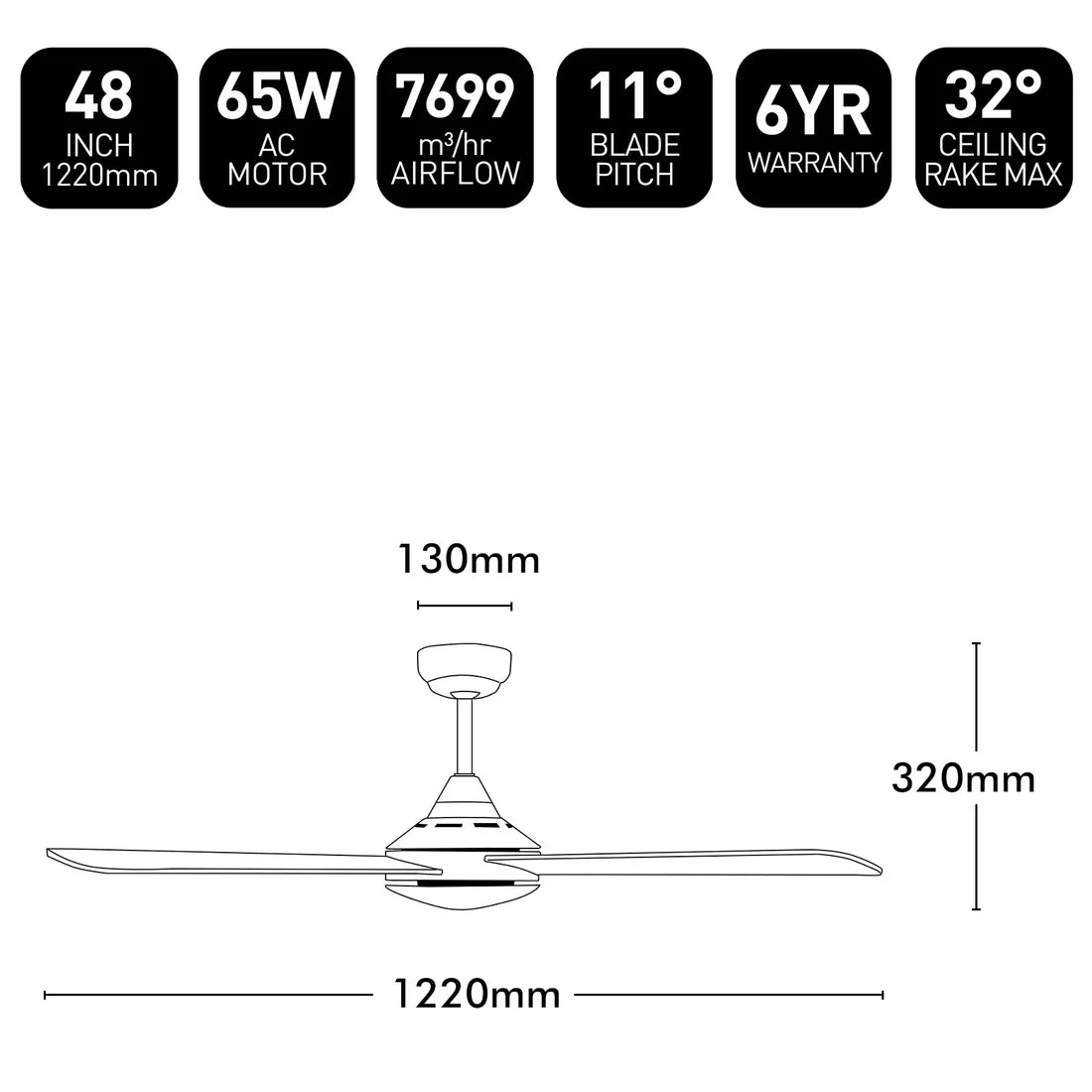 Tempo Plus AC Ceiling Fan 48" Brushed Chrome - 22270/13