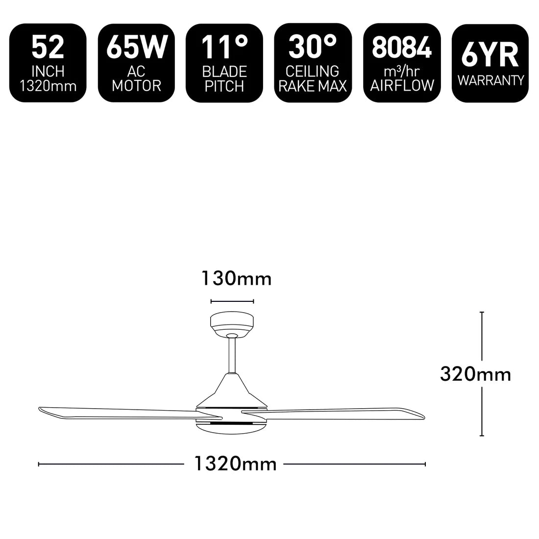 Tempo Plus AC Ceiling Fan 52" Brushed Chrome - 22276/13