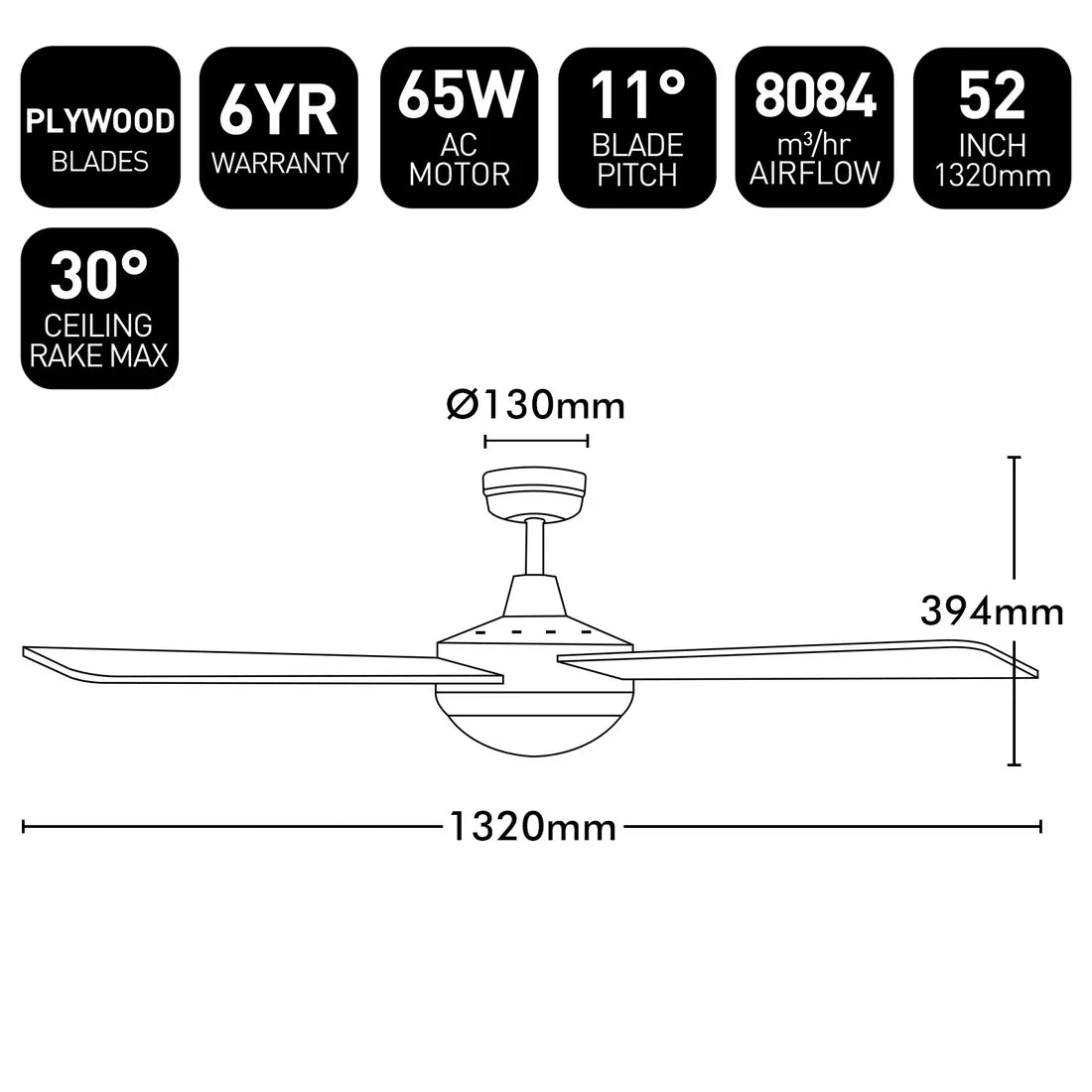 Tempo Plus AC Ceiling Fan 52" With Light White - 22279/05