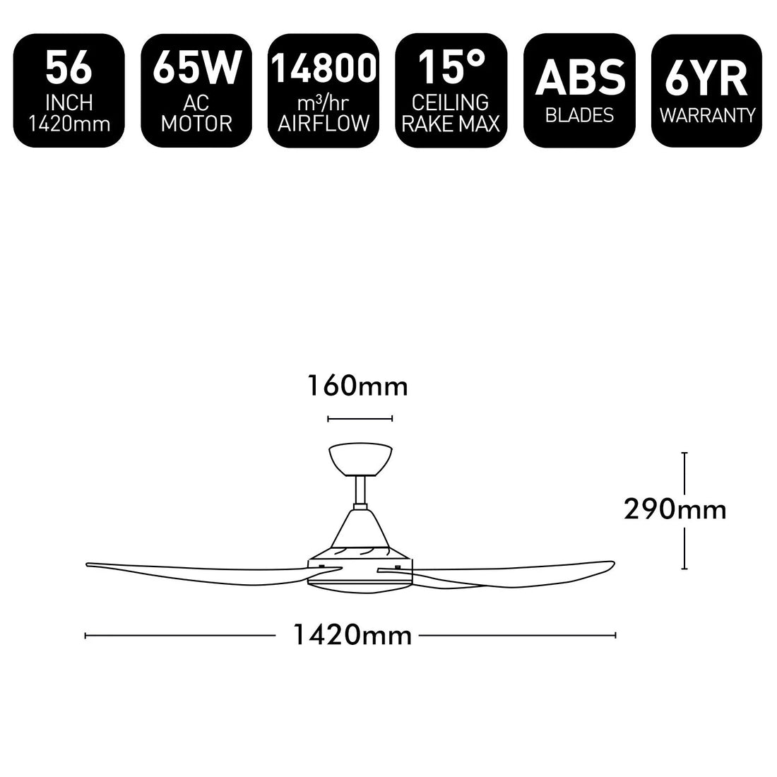 Vector-III AC Ceiling Fan 56" Black - 22563/06