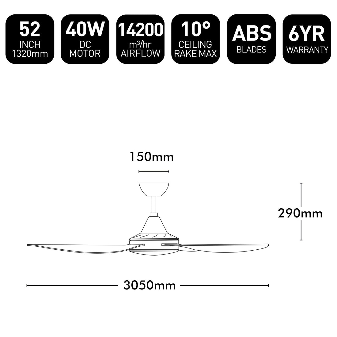 Vector DC Ceiling Fan 52" White - 22689/05