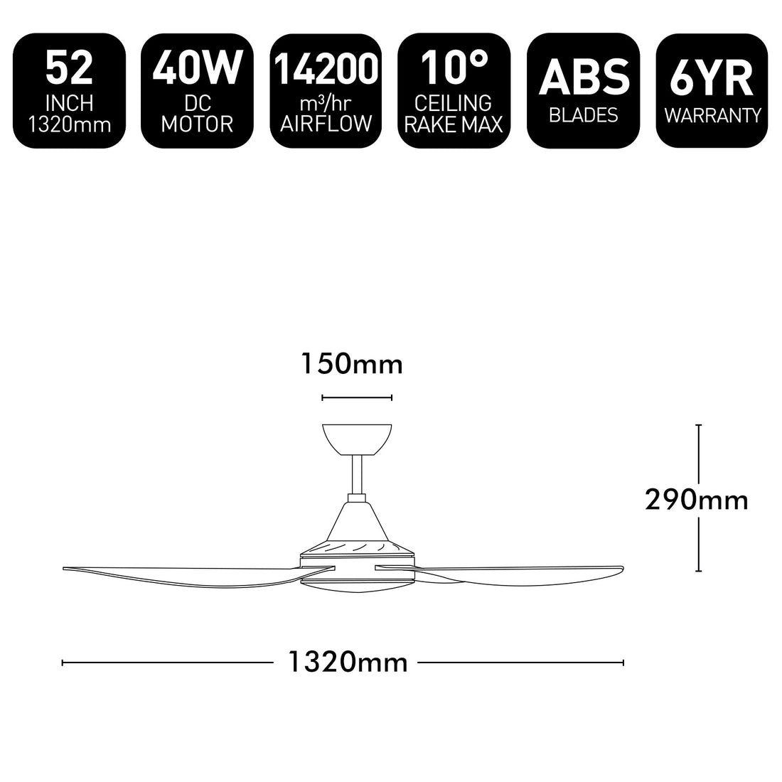 Vector DC Ceiling Fan 52" Black - 22689/06