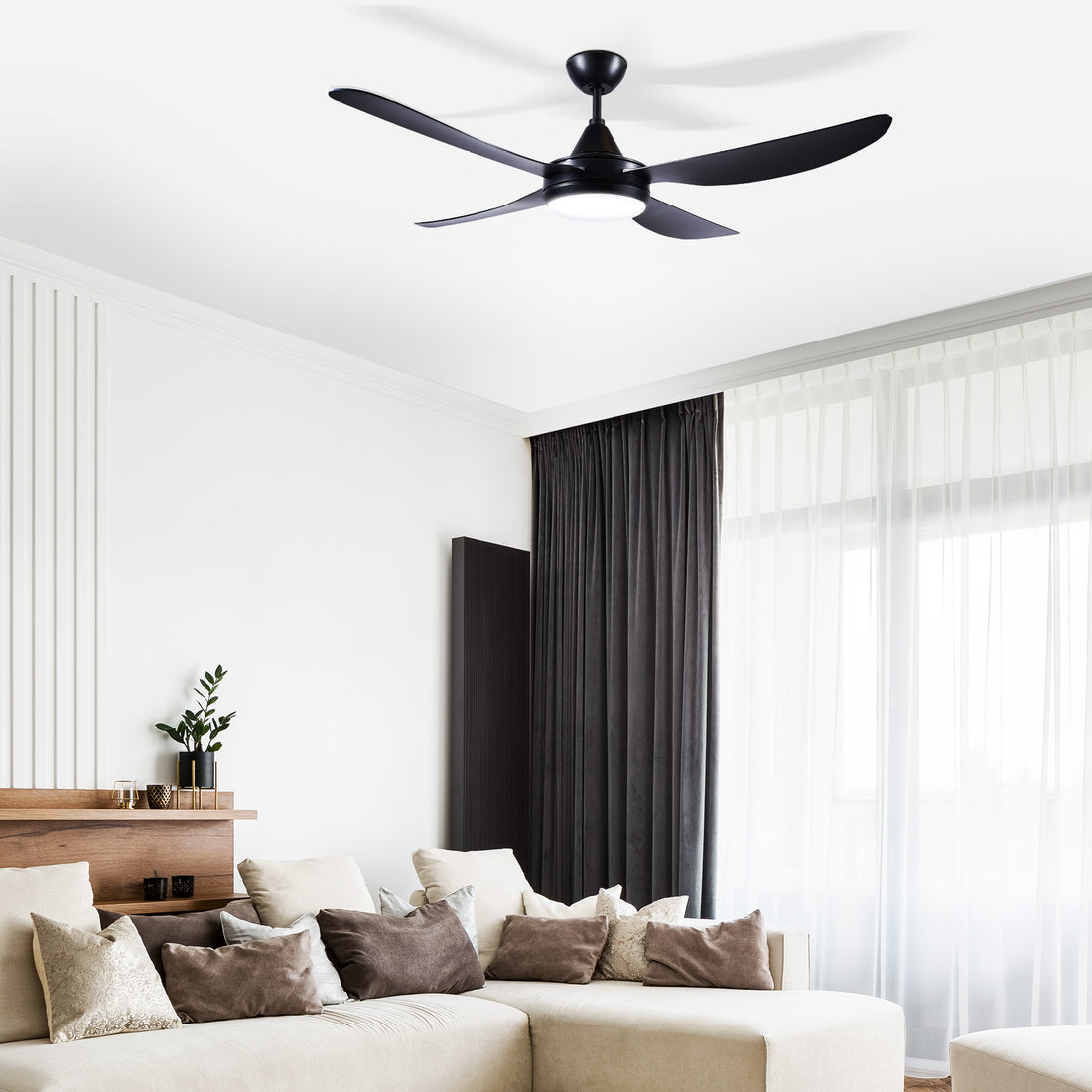 Vector DC Ceiling Fan 56" With LED Light 40W Tri Colour Black - 22697/06