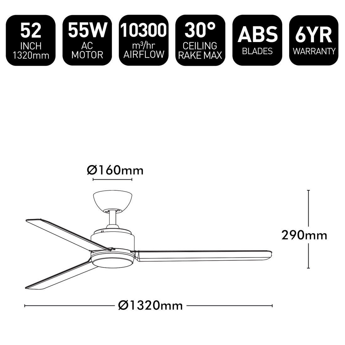 Solana AC Ceiling Fan 52" White - 22761/05