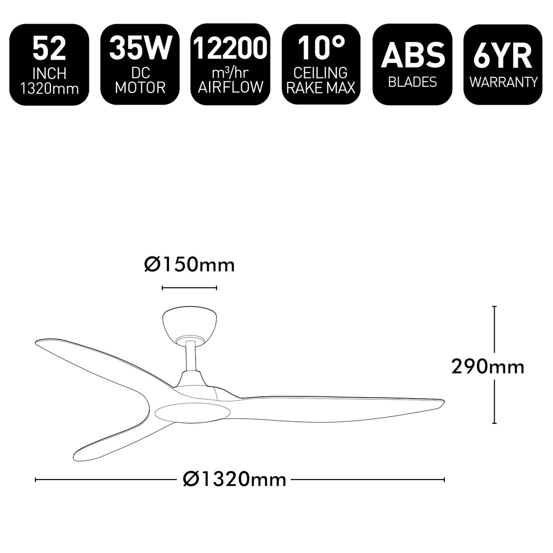 Fantastic DC Ceiling Fan 52" White - 22804/05