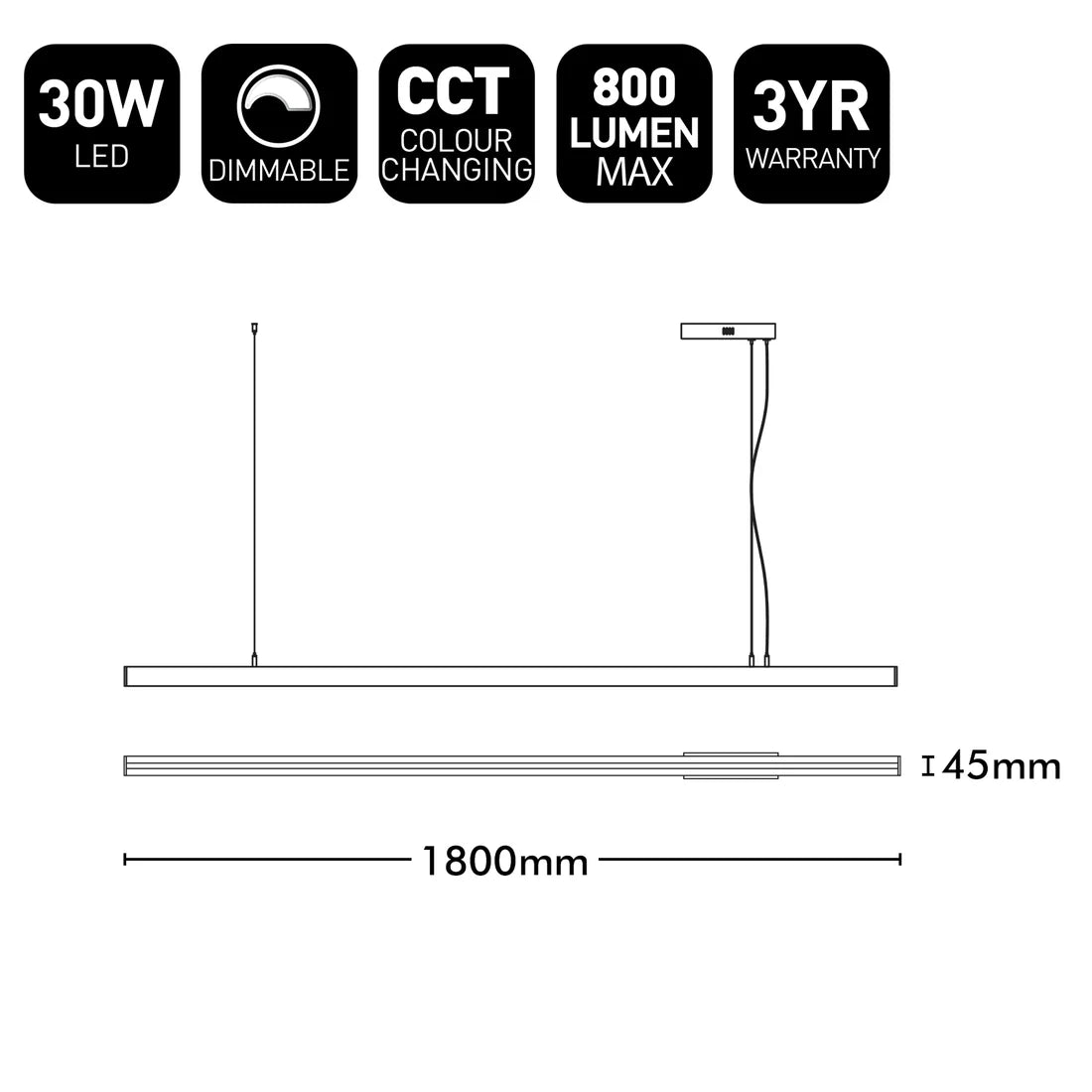 Seema LED Linear Pendant Light 30W 3CCT Black - 22810/06