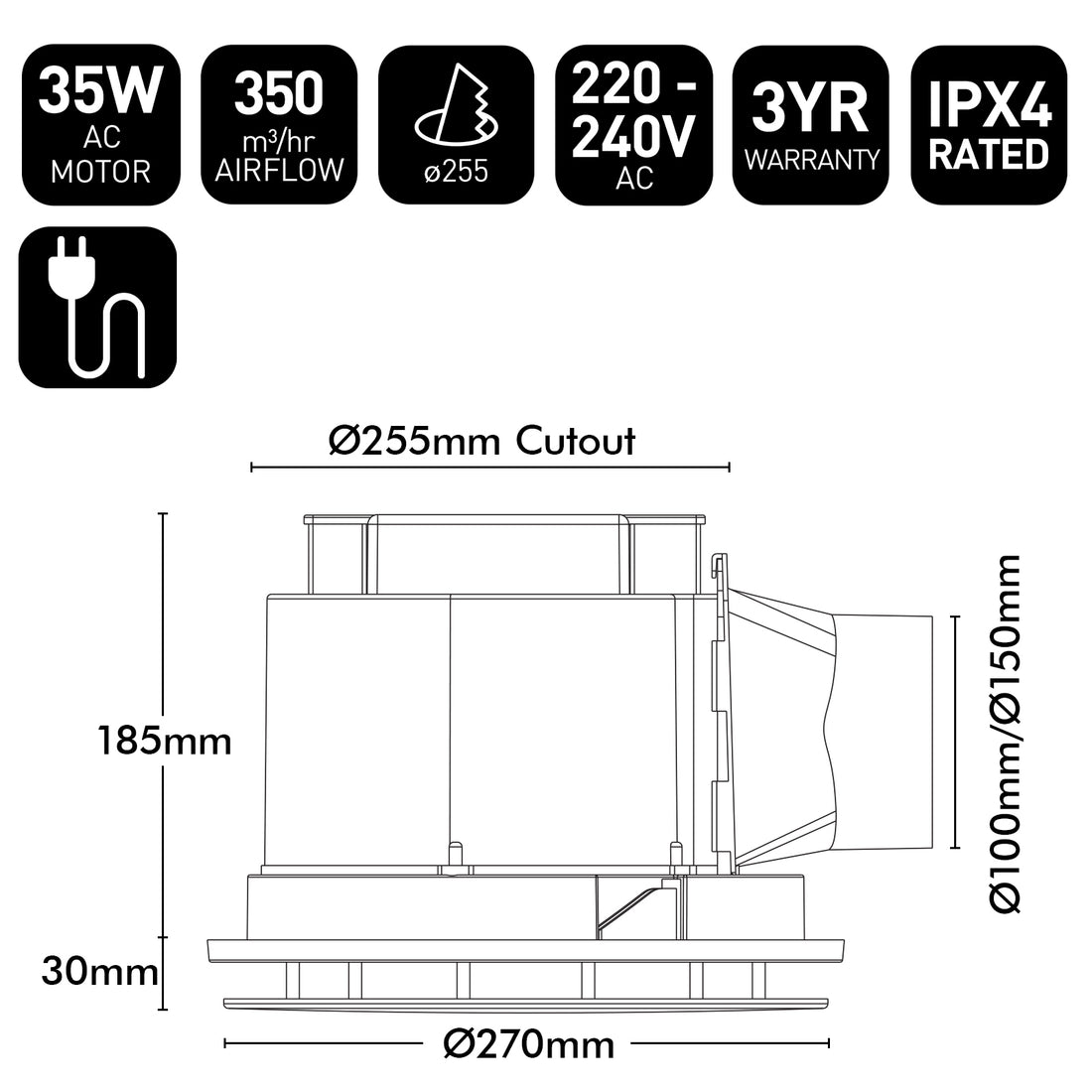 Talon Promax 270mm Exhaust Fan White - 22888/05