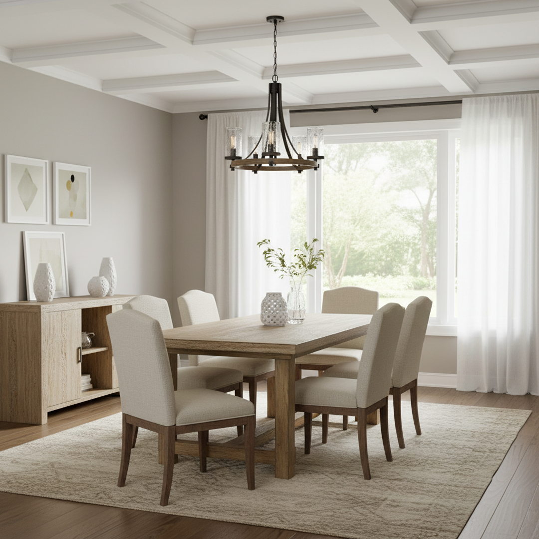 Angelo 5 Light Chandelier Distressed Weathered Oak & Slate Grey Metal - QN-ANGELO5