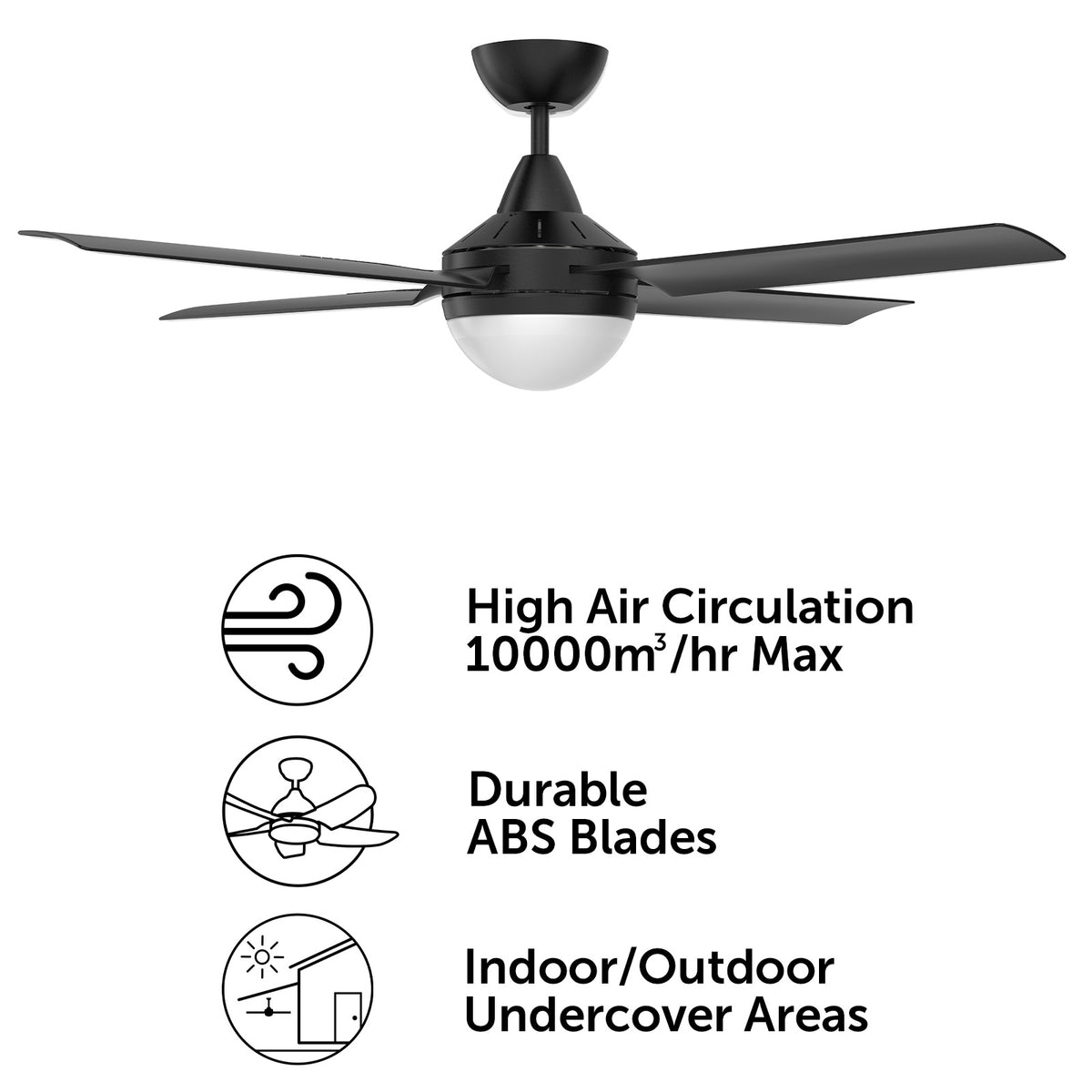 Cairns DC Ceiling Fan 48" With B22 Light Matt Black - 22974/06