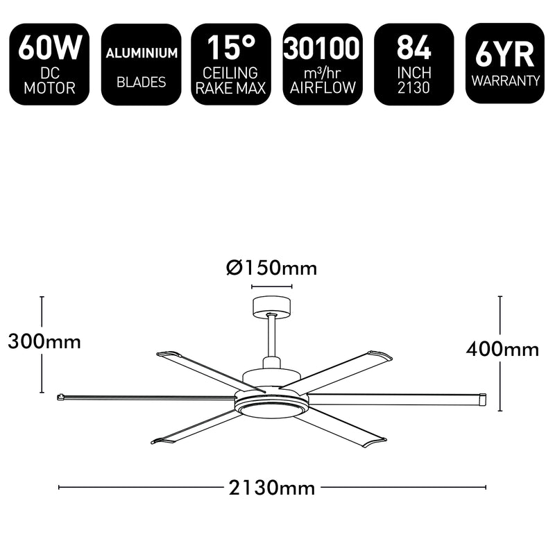 Colossus II DC Ceiling Fan 84" Black - 22986/06