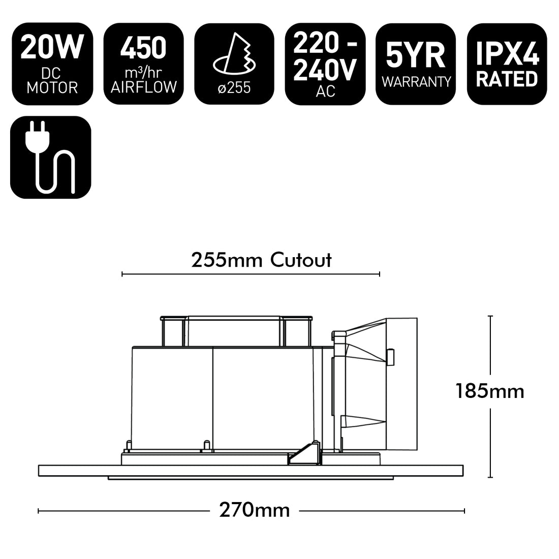 Blizzard Square 270mm Exhaust Fan White - 23026/05