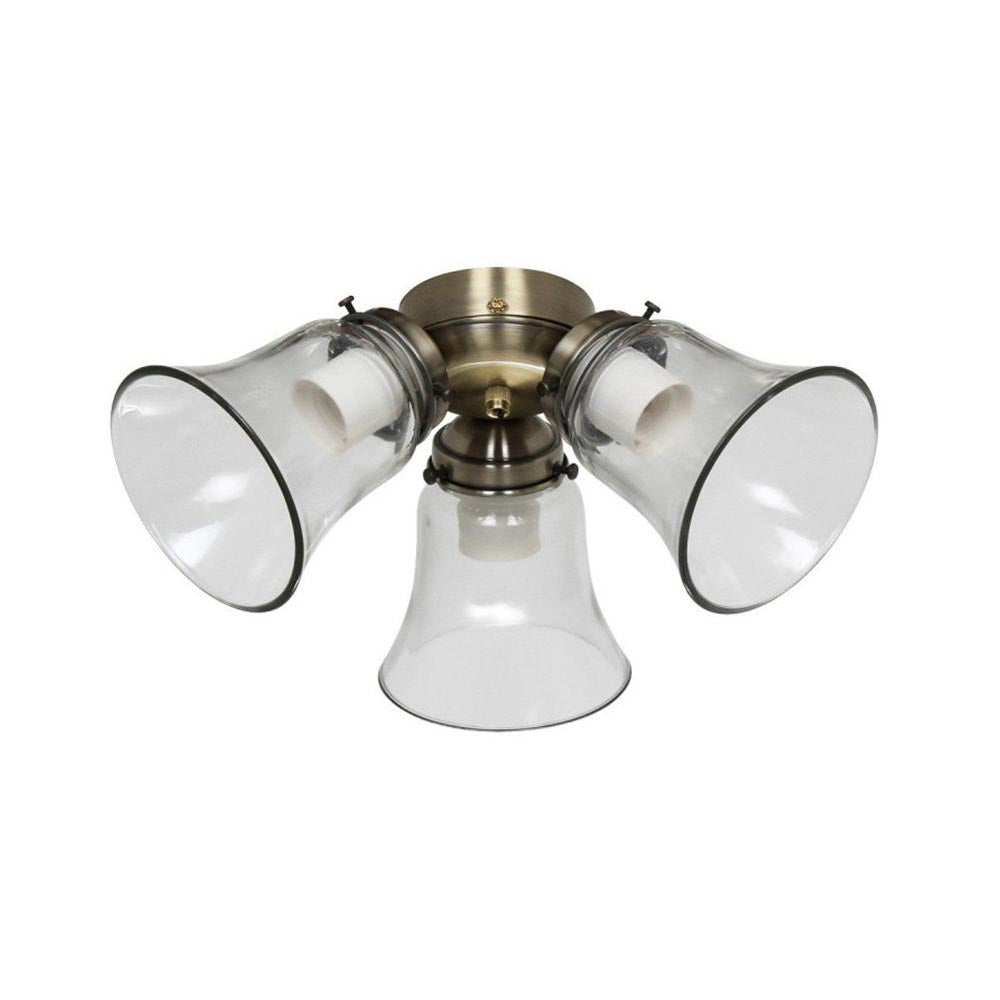 3 Light Flush Mount, Antique Brass with Clear Glass - 24310