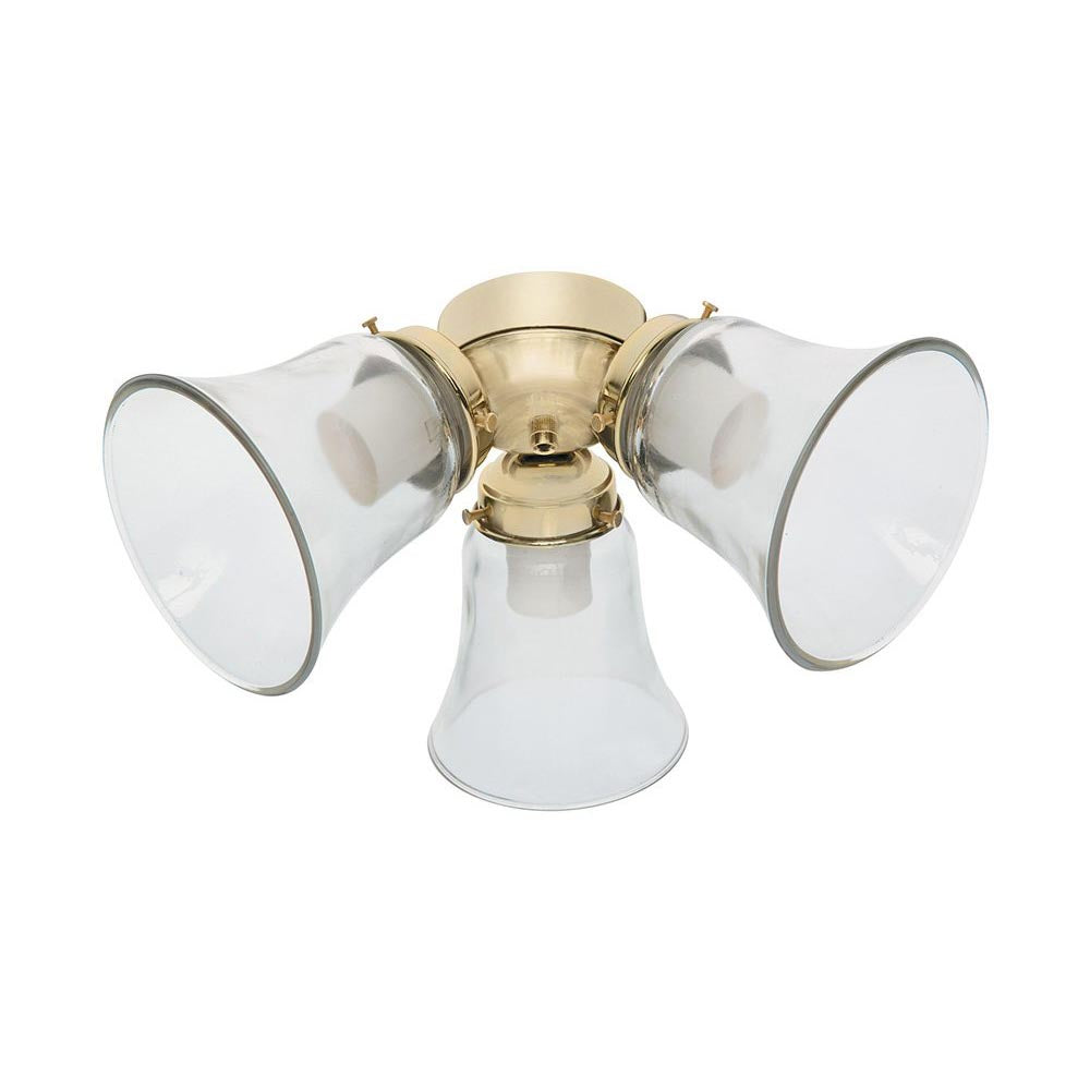 3 Light Flush Mount, Bright Brass with Clear Glass - 24312