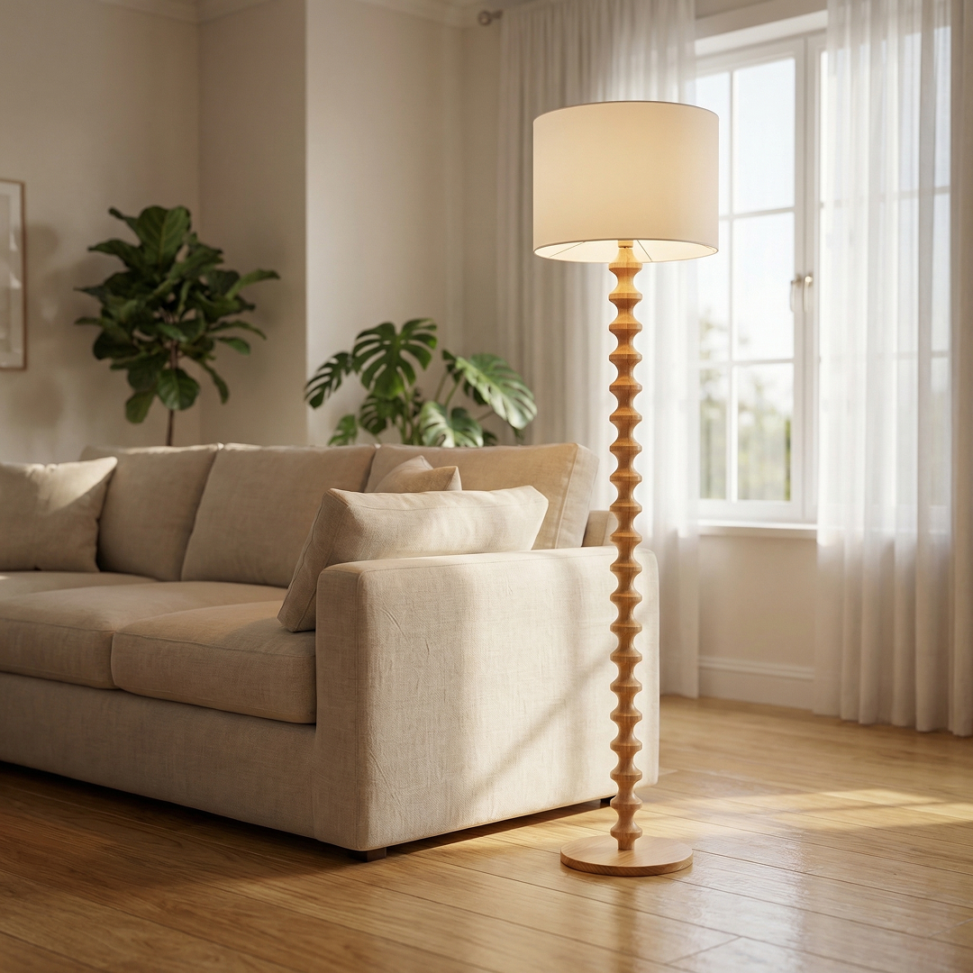 Spindle Floor Lamp with Shade Natural & White - OL93543NAT