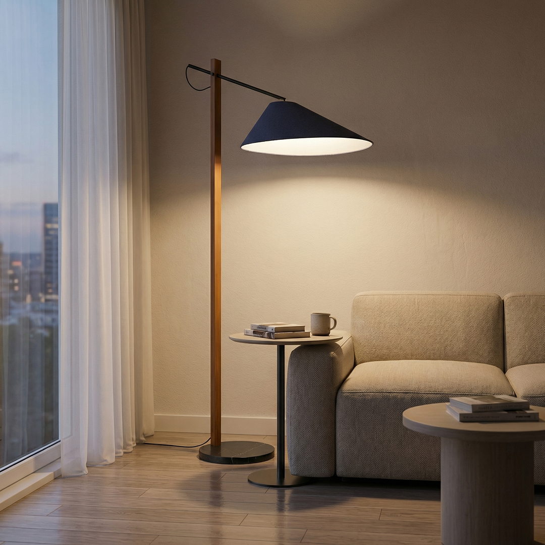 Taran Floor Lamp Matt Black & Navy Blue - 1477