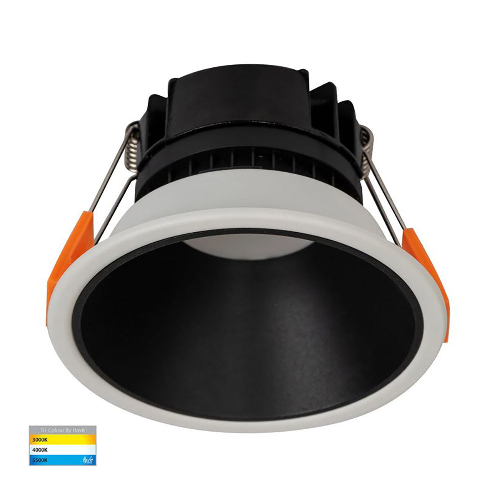 Buy Recessed LED Downlights Australia Round Recessed LED Downlight White Polycarbonate Black Insert 3 CCT - HV5528T-WB