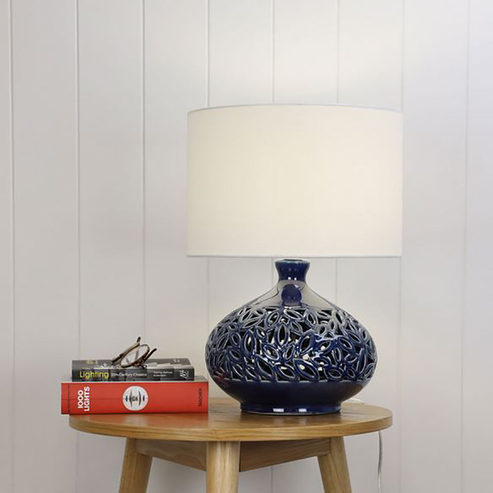 Buy Table Lamps Australia Douglas Table Lamp White Cotton Blue Ceramic - OL94528