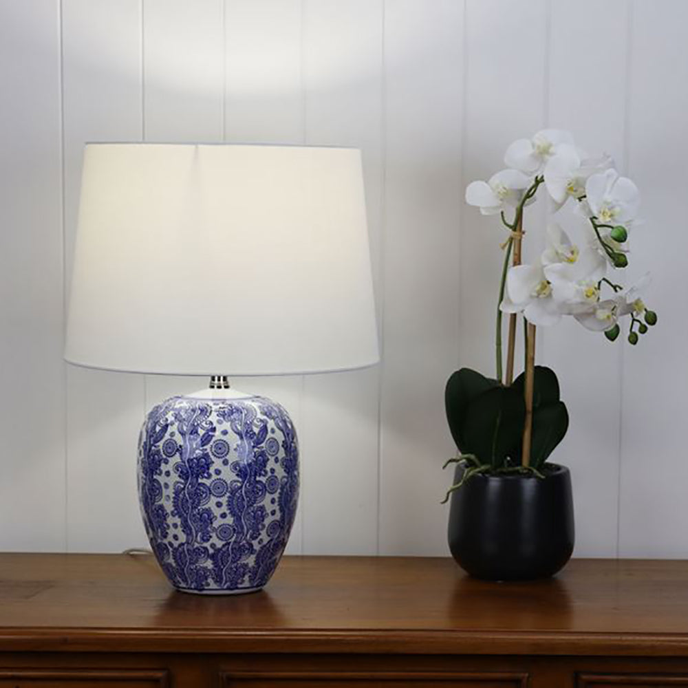 Buy Table Lamps Australia Mei Table Lamp Ivory Cotton White / Blue Ceramic - OL98892