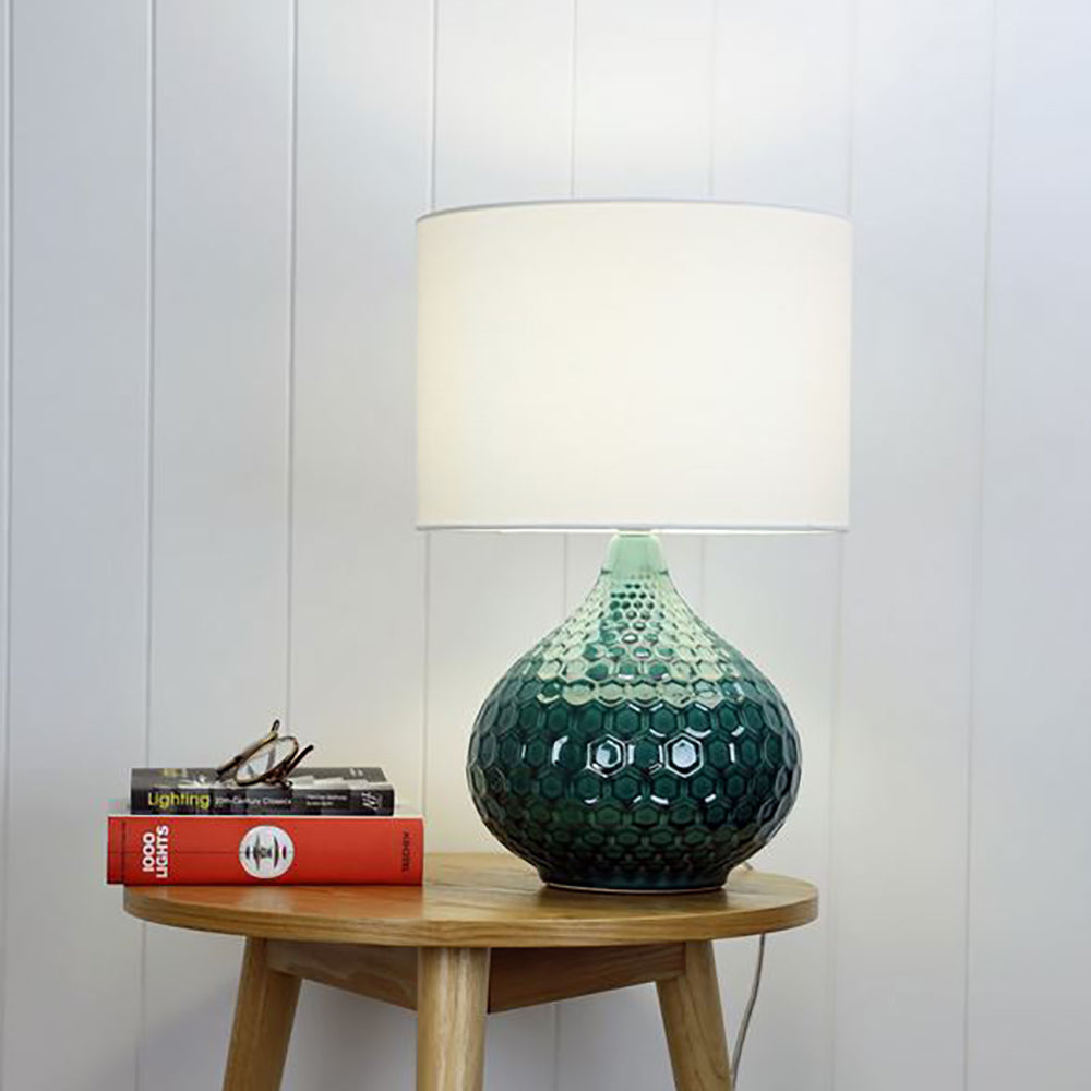 Ridley Floor Lamp White Cotton Teal Ceramic  - OL94524