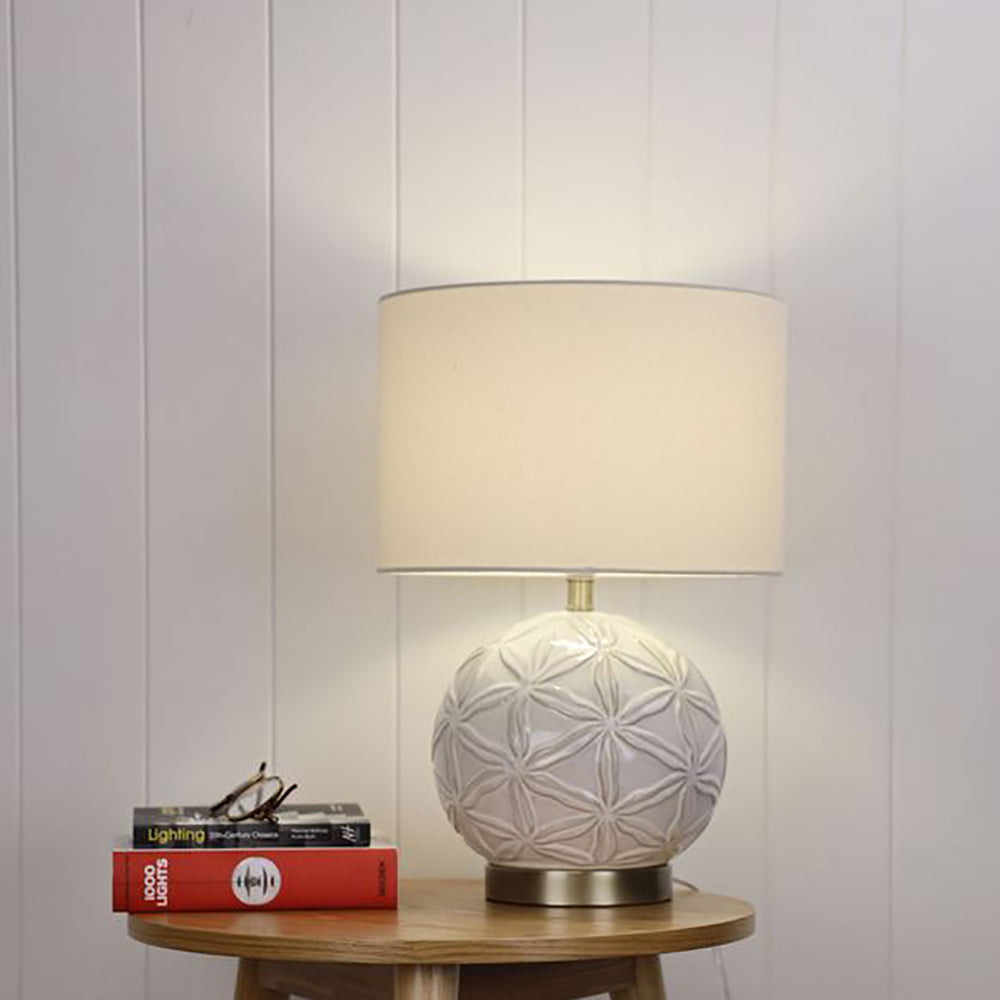 Buy Table Lamps Australia Ariel Table Lamp White Cotton Antique Brass Metal - OL94526