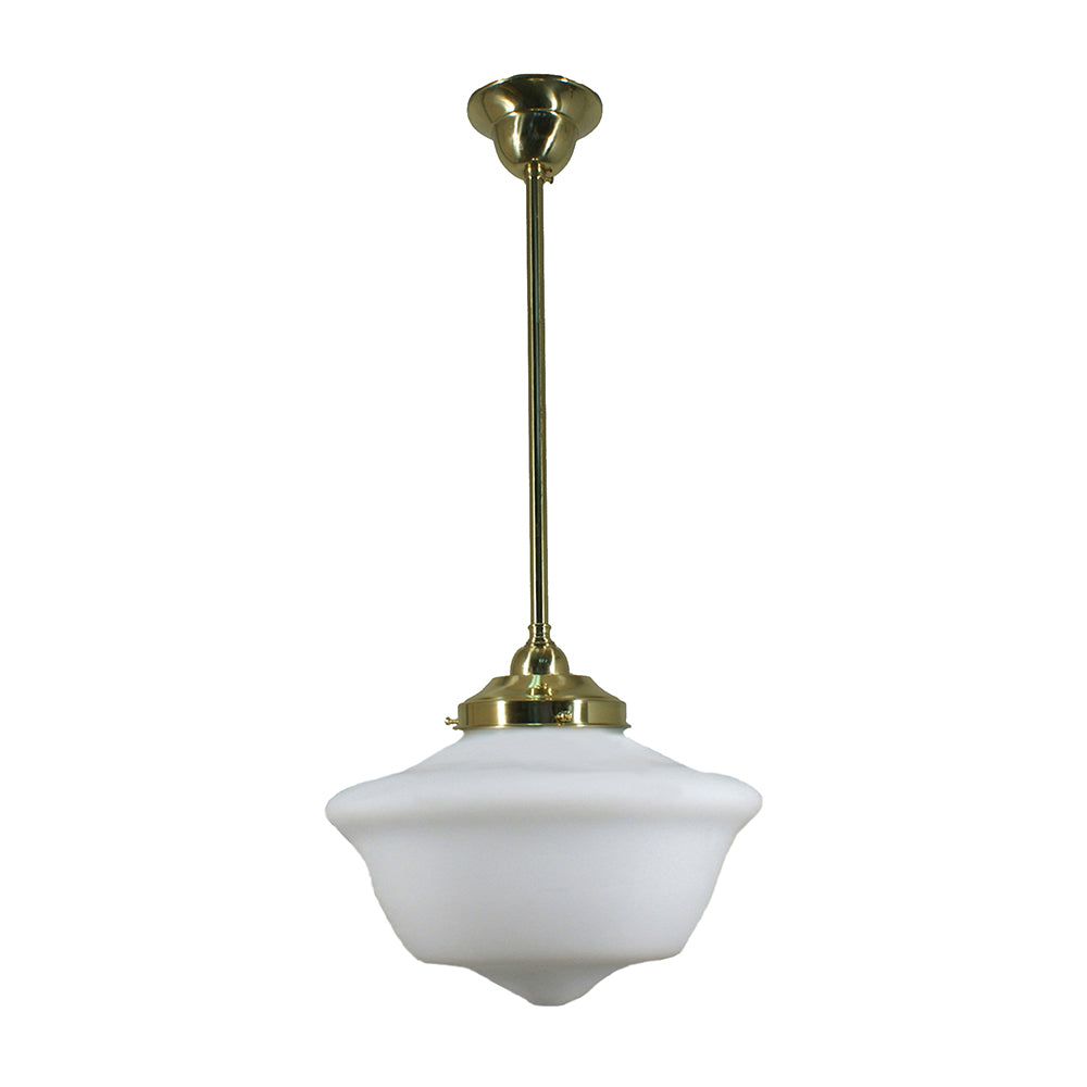 Buy Pendant Lights Australia Single Rod Pendant Brass With 12" Victorian Schoolhouse Opal Matt Glass - 3000252